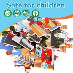 Wooden Puzzle Set for Kids 3-5, 4-Pack Dinosaur, Space & Transportation Toddler