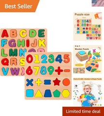 Bright 3 in 1 Puzzle Set for Toddlers – Alphabet, Numbers & Shapes Learning