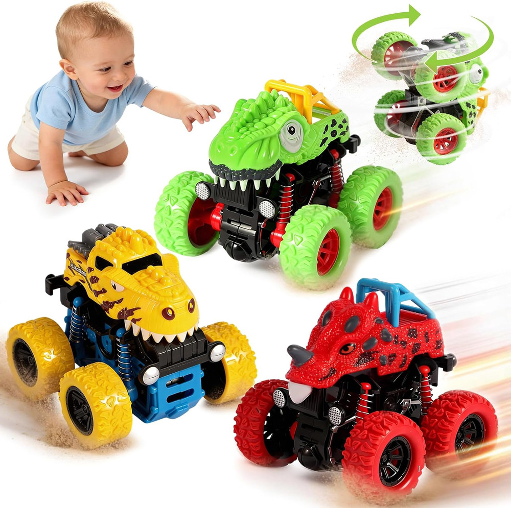 Dinosaur Toys for 2 3 4 5 Year Old Boys – 3 Pack Monster Truck Toys