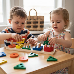 3x Montessori Wooden Shape Sorter Stacking Toy Sensory Learning Toddler Gift Set