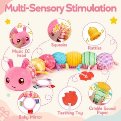 Baby Girl Toys 0-6 Months Musical Caterpillar Pink Toys for Infant 0-3 3-6 Mo…