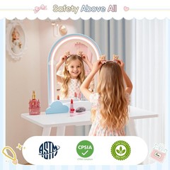 TOLEAD Kids Vanity Table and Chair Set, Kids Vanity with Lights, Princess Mak…