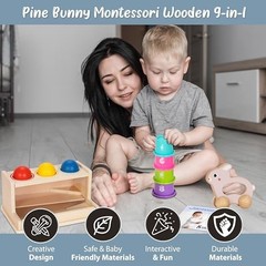 Pine Bunny Montessori Wooden 11-in-1 Toy Set for 10+ Months, Cylinder Block,…