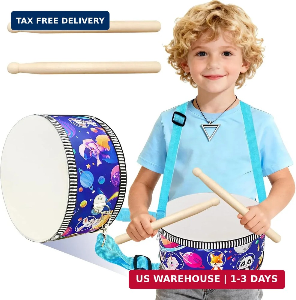 Kid Drum Set 8 In Wooden Musical Toy with Sticks Toddler Baby Gift Free Shipping