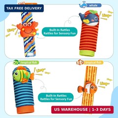 Baby Toys 0-6 6-12 Months, Baby Wrist Rattle Socks and Foot Finder Set, Baby Dev