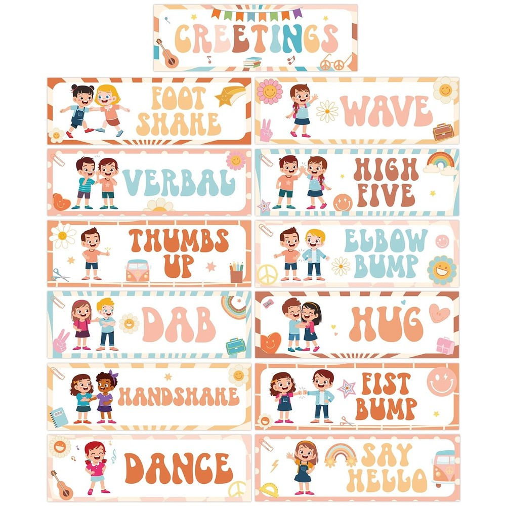 13pcs Classroom Greeting Choice Poster Groovy Morning Rules Decorations Hippi…