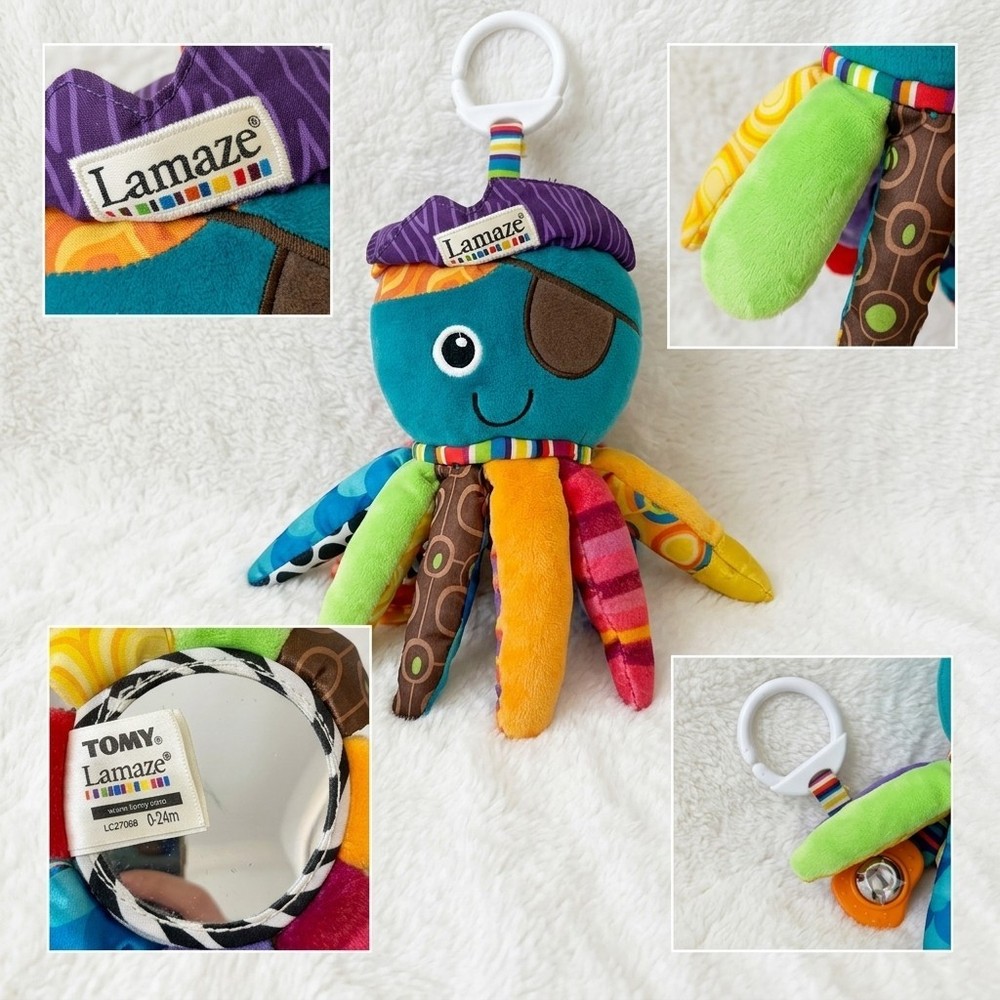 Tomy Lamaze Pirate Plush Octopus Baby Rattle Crinkle Teether Multicolor Infant