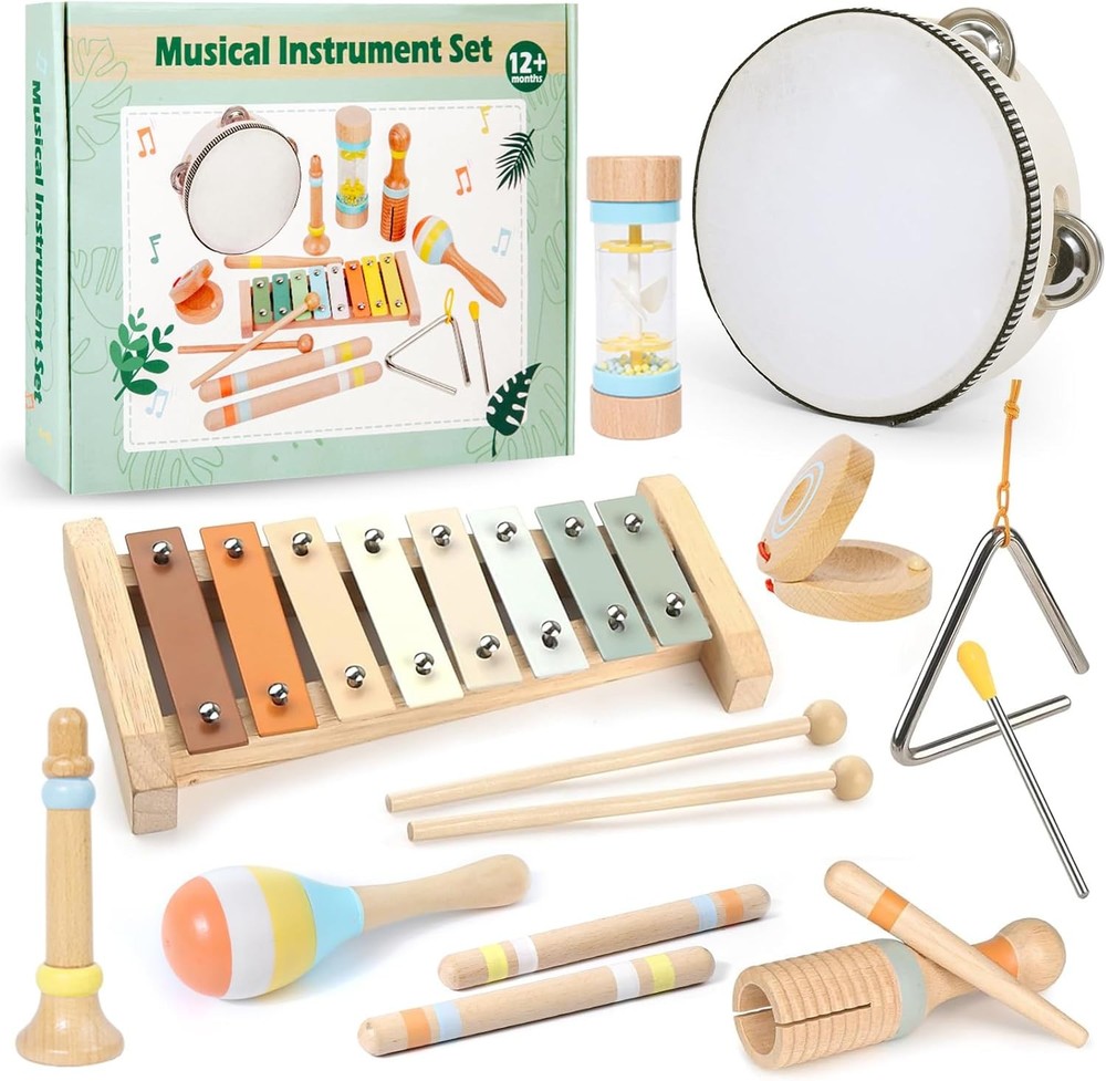 Toddlers Musical Instruments – 9Pcs Baby Montessori Wooden Musical Toys for Todd