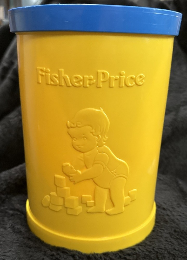 Vintage 1977 Fisher Price Baby’s First Blocks Shape Sorter Bucket With 9 Shapes