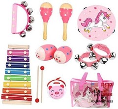 Kids Musical Instruments Sets, Non-Toxic Musical Toy, Wooden Percussion Pink