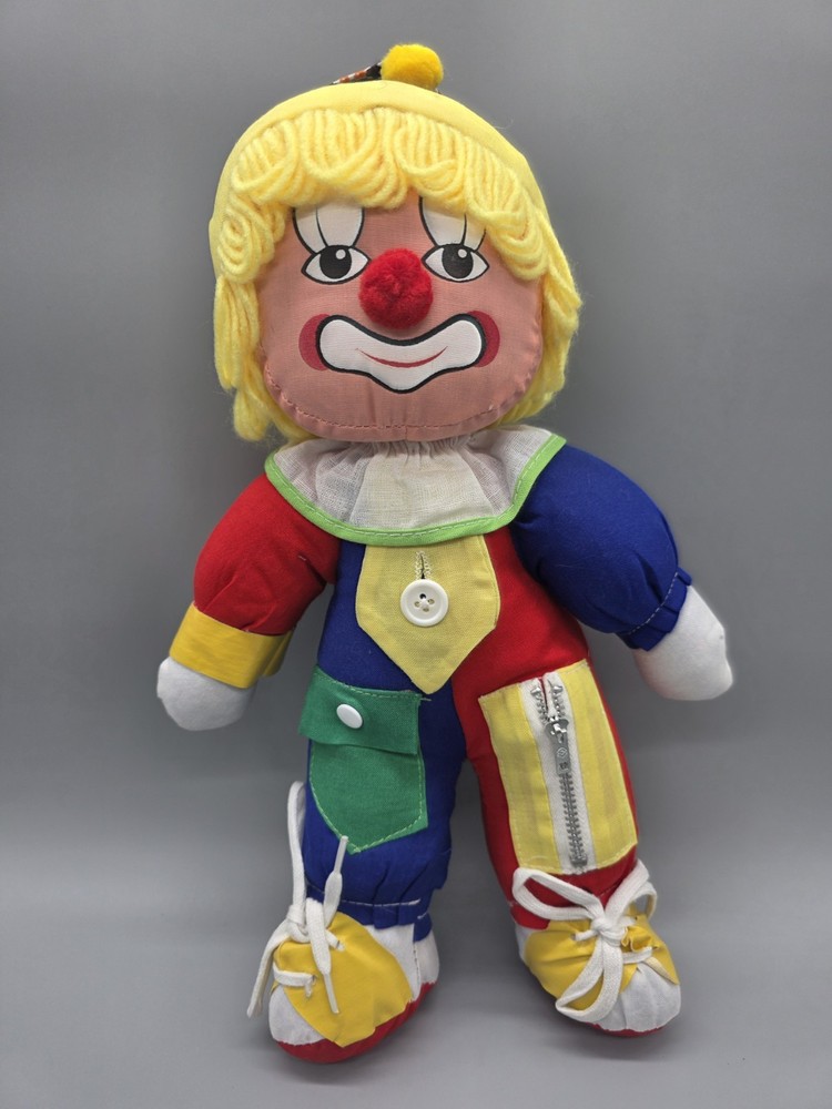 Vintage JSNY Learn To Dress Stuffed Doll Clown #6159 13” high doll plush