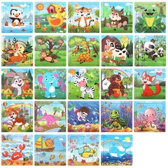 24 Pack Wooden Animal Puzzles for Kids 3-5, 16 Pieces Educational Jigsaw Toys