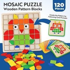 Wood Pattern Blocks Set for Kids – Problem Solving & Creativity with 120 Pieces