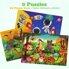 Wooden Puzzles Toys for Kids Ages 4-6, Set of 3 Packs with 60-Piece Wood…