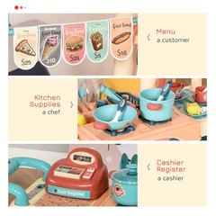 Kids Kitchen with Accessories, Cash Register, Play Food, Wheels for kids 3-6
