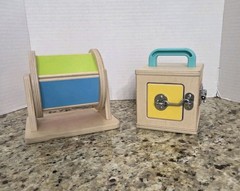 LOVEVERY The Lockbox Latches & Spinning Rainbow Montessori Wooden Learning Toy