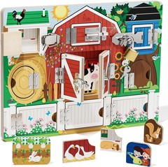 Interactive Montessori Farm Toy – Wooden Busy Board with 9 Puzzles for Toddlers