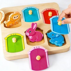 Wooden Animal Peg Puzzle : Baby Puzzles 12-18 , Montessori Baby Toys for 1 O…