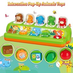 Pop Up Toys for 1 Year Old Boy Girls, Interactive Cause and Effect Animals