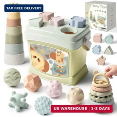Baby Toys 6-12 Months, Montessori Toys for Babies, Shape Sorter & Stacking Rings