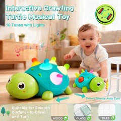 Baby Crawling Turtle Toy 6 9 12 18 Months, Infant Tummy Time Sensory Musical Tee