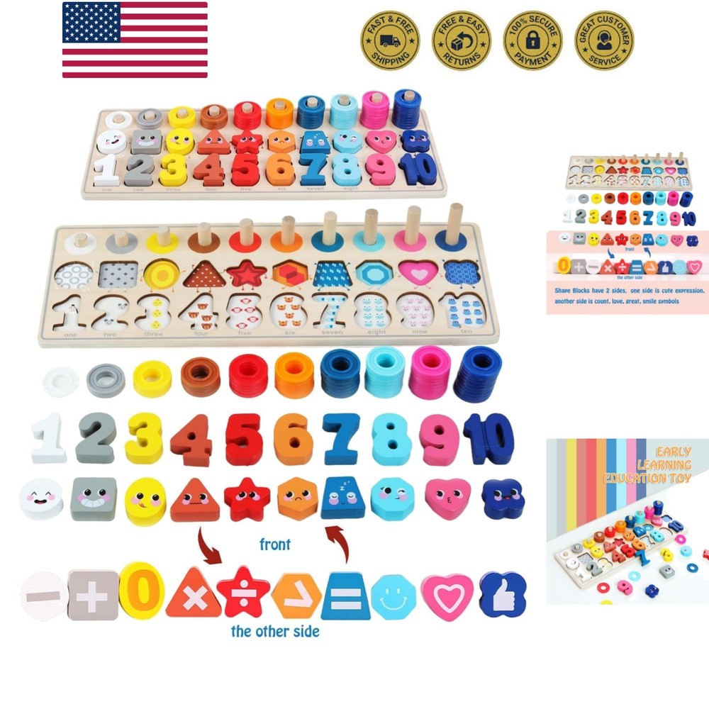 Wooden Montessori Toys for Kids, Toddler Number Puzzles Sorter Counting Shape…
