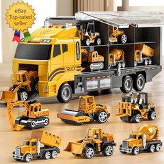 Toddler Boys Construction Truck Vehicle Toy Set with Play Mat and Die-Cast Toy C