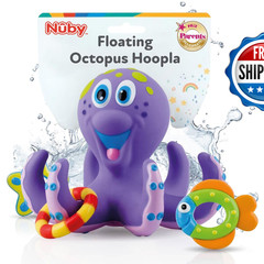 Nuby Floating Octopus 3 Hoopla Rings – Baby Toddler Bath Toy – No Hole Design