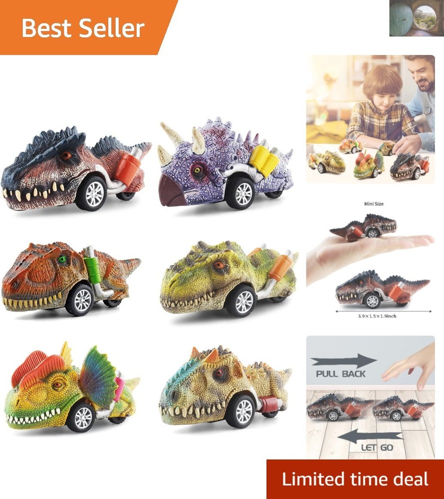 Educational Pull Back Dinosaur Cars for Children – 6 Mini Cars for Ages 3-7