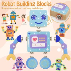 new Robots Wooden Snap-Together Building Toys 28 Piece STEM Montessori Education