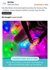 Glo Pals Water-Activated Light-Up Cubes for Sensory Play – 12 Pack NEW