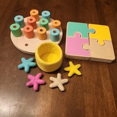 LOVEVERY Wooden Stacking Pegboard Toy Chunky Puzzle Felt Stars Lot