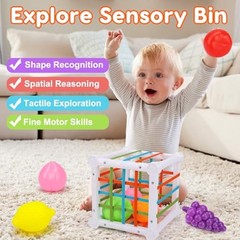 Montessori Baby Toys 6-12-18 Month, Infant Teething Toys Shape Sorter Bin