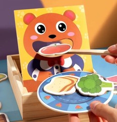 Feeding Game Toy Wood Cute Bear Spoon Motor Skills.Colorful Fruits & Veggies