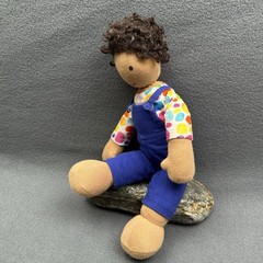 LOVEVERY Doll Avery Blue Overall Plush Baby Gender Neutral 13″ Tall *defect*