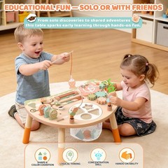 9-in-1 Montessori Wooden Activity Table for Toddlers 1-3, Sensory Learning Toys
