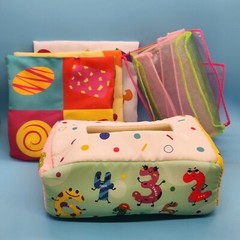 Baby Toddler Kids Cloth Tissue Box With Crinkle Paper Tissues Handmade