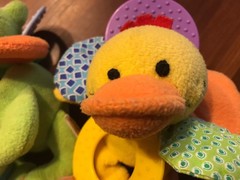 Infantino Frog/Duck Baby Toy Plush Crinkle Teether Rattle Sensory Development 7”