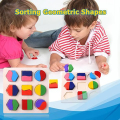 Montessori Wooden Geometric Shape Sorter Puzzle Toddler Learning Toy Kids