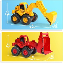 2-Pack Friction Powered Excavator and Loader Trucks – Sandbox Play for 3-5