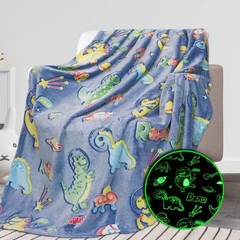 Glow in The Throw Size 50″ x 60″ (130 x 150 cm) Fluorescent Dinosaur Space