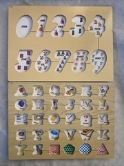 Wooden Alphabet Puzzle Board & Number Educational Learning ABC & 123 puzzle