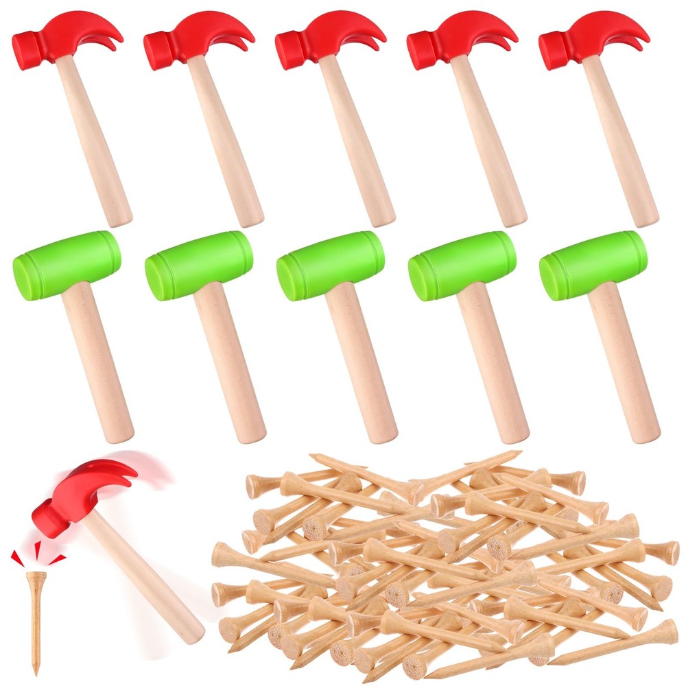 10Pcs Toy Hammer Set With 100Pcs Small Wooden Simulation Fake Maintenance Too…