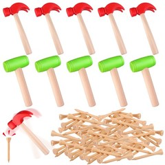 10Pcs Toy Hammer Set With 100Pcs Small Wooden Simulation Fake Maintenance Too…