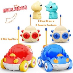 2 Pack Dinosaur Remote Control Cars Toys for Kids 2 3 4 5 Years Old, Blue&red