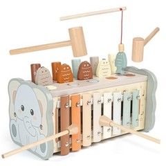 Wooden Montessori Toys for 1 Year Old – Hammering Pounding Toy Neutral Color