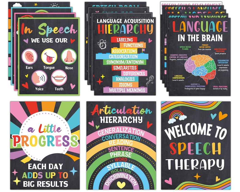 Yiaoyinnz 16Pcs Speech Therapy Posters for Classroom Decorations Chalkboard L…