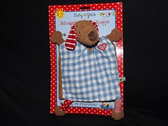 BABY GLUCK PATCHWORK PUPPY SNUGGLY COMFORT TOY & HAND PUPPET FROM GERMANY NWT