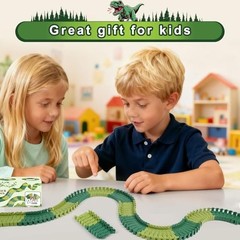 96 Pcs Dinosaur Flexible Track Expansion Kit for Kids – Green Dinosaur Tracks