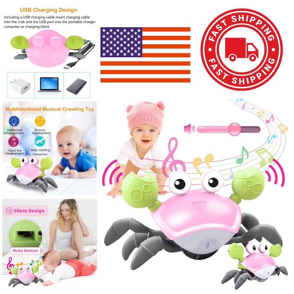 Interactive Crawling Crab Toy for Babies with Rechargeable Battery Pink Color